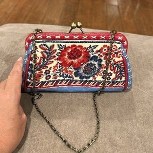 Isabella Fiore vintage Clutch with Chain Red, White, and Blue Beaded